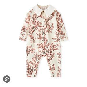 Milkbarn Cotton Stretch Long sleeve Collared Jumpsuit Winterberry 3-6 EUV